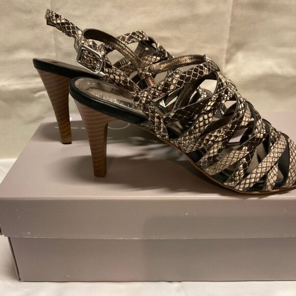 Ann Taylor LOFT, Open Toe, Strapped Slingback, Black Snakeskin, 6.5M - Picture 5 of 5